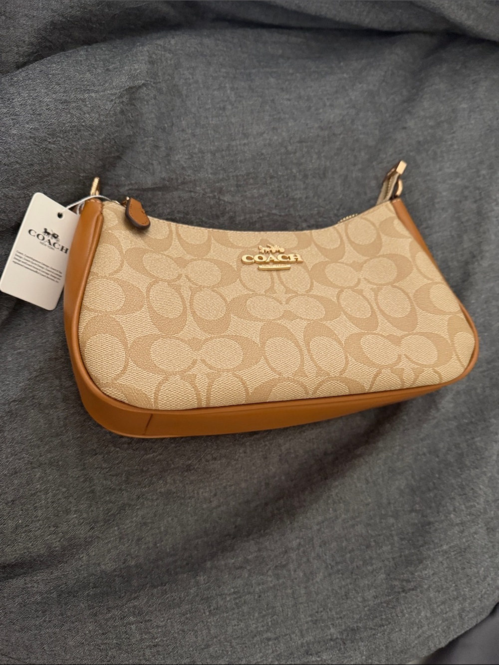 Coach Beige Signature Canvas & Tan Leather Hobo Shoulder Bag